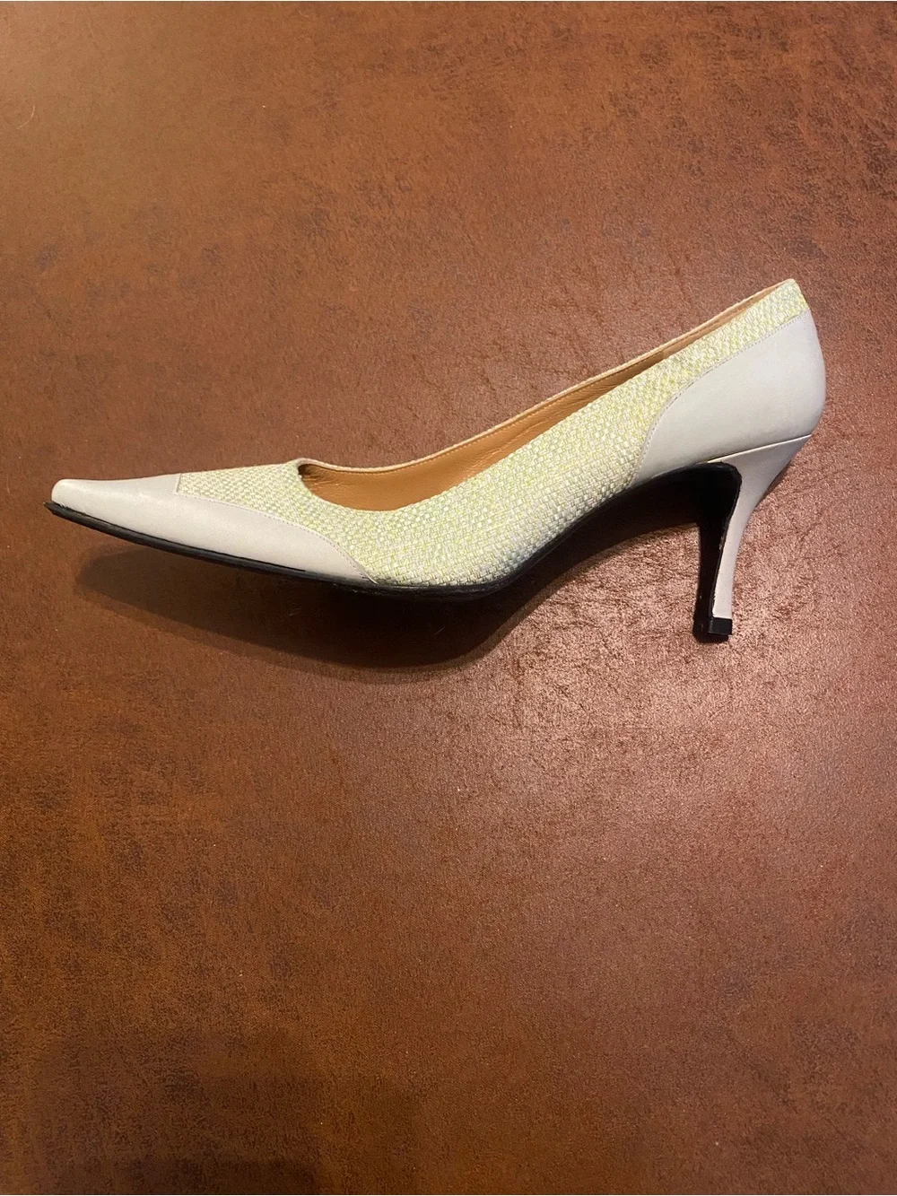 Stuart Weitzman Cream and Light Yellow Pointed Toe Pumps - Picture 5 of 8